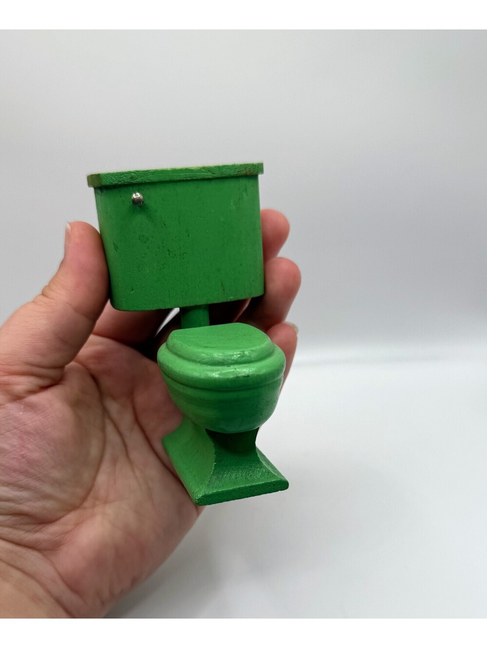 1:12 Scale Vintage 1950s Wooden Dollhouse Toilet  Green Painted Bathroom Mini